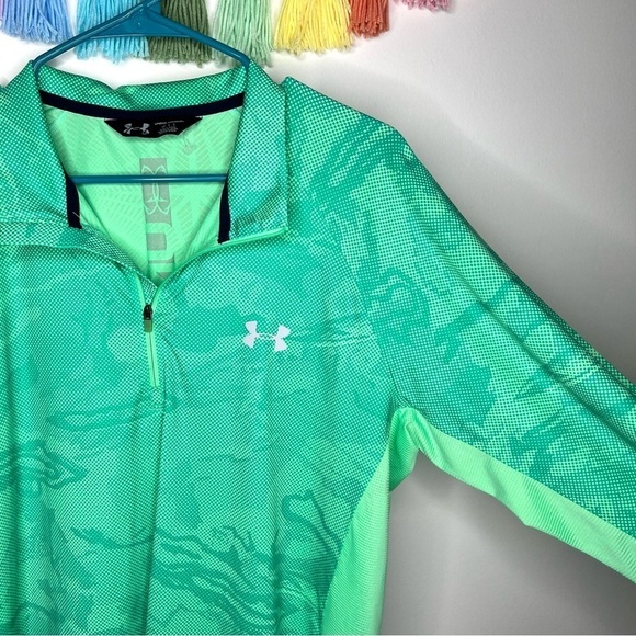 Under Armour Green Patterned Pullover 1/4 Zip Long Sleeve Athletic Top Large - Picture 3 of 12